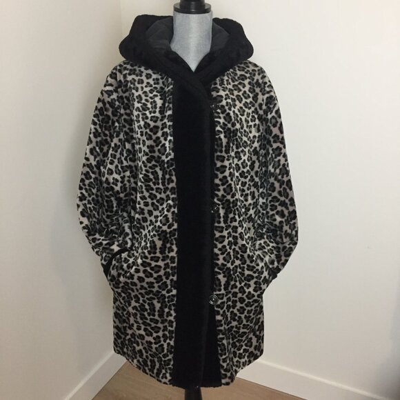 Faux Fur Cheetah Leopard Reversible Swing Car Coat sz L - Picture 8 of 8